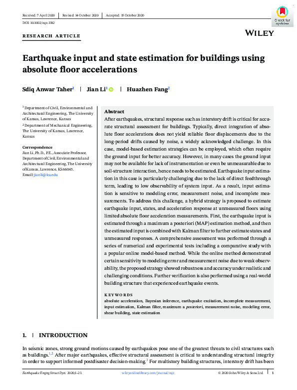 (PDF) Earthquake input and state estimation for buildings using ...