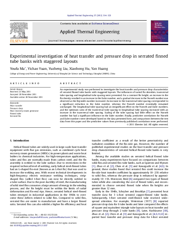 (PDF) Experimental investigation of heat transfer and pressure drop in ...