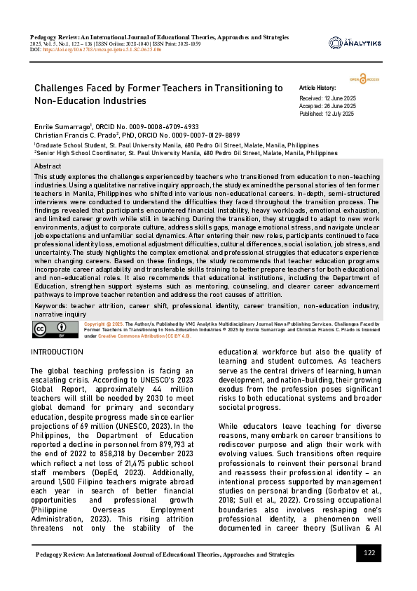 (PDF) Challenges Faced by Former Teachers in Transitioning to Non ...