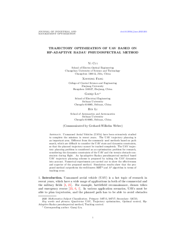 Pdf Trajectory Optimization Of Uav Based On Hp Adaptive Radau