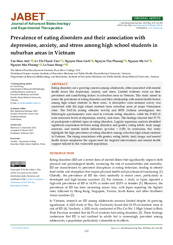 (PDF) Prevalence of eating disorders and their association with ...