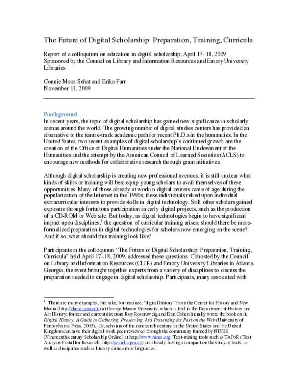 (PDF) The Future of Digital Scholarship: Preparation, Training, Curricula