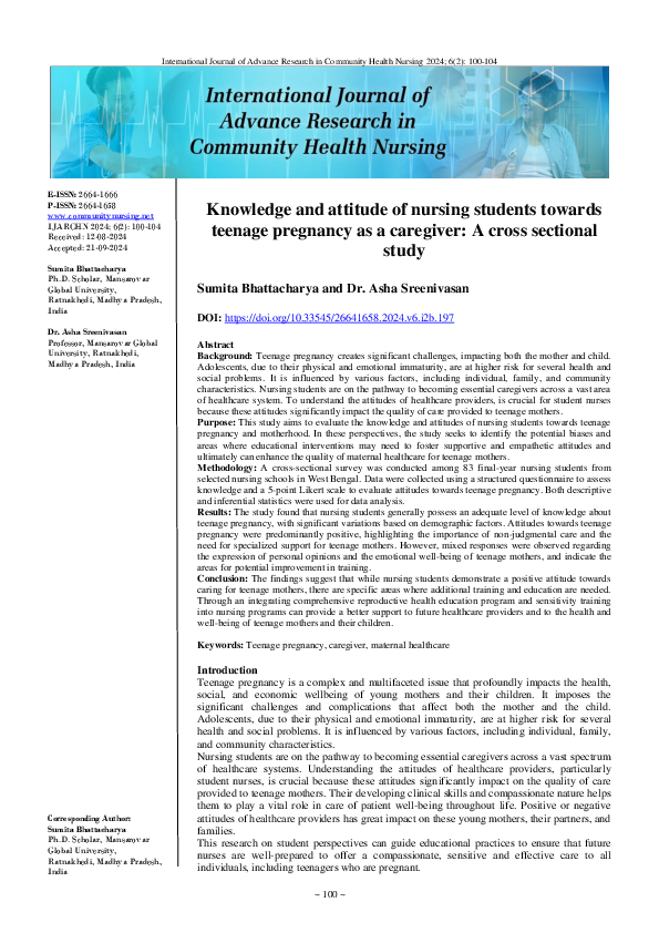 (PDF) Knowledge and attitude of nursing students towards teenage ...