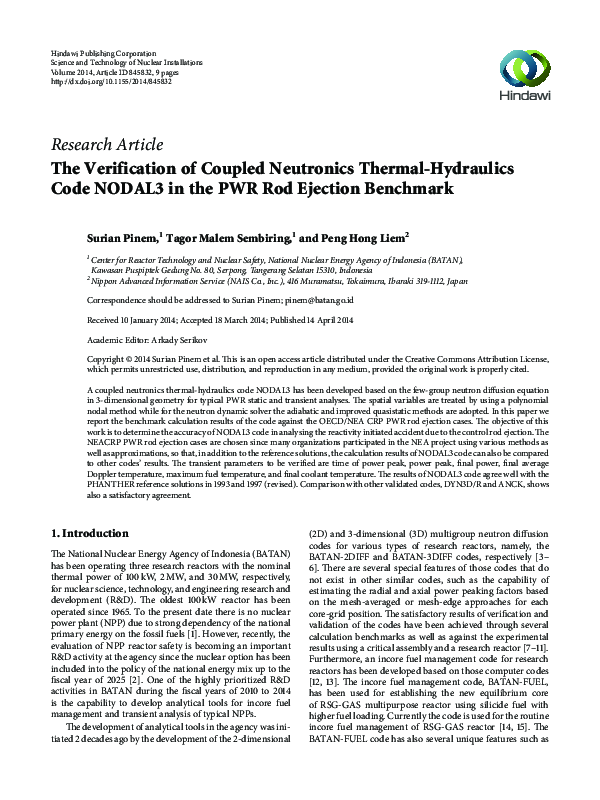 (PDF) The Verification of Coupled Neutronics Thermal-Hydraulics Code ...