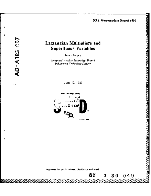 PDF) Lagrangian Multipliers and Superfluous Variables