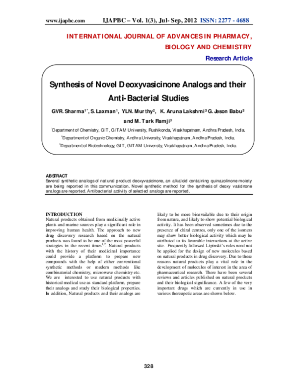 (PDF) Synthesis of Novel Deoxyvasicinone Analogs and their Anti ...