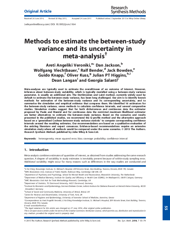 (PDF) Methods to estimate the between‐study variance and its ...