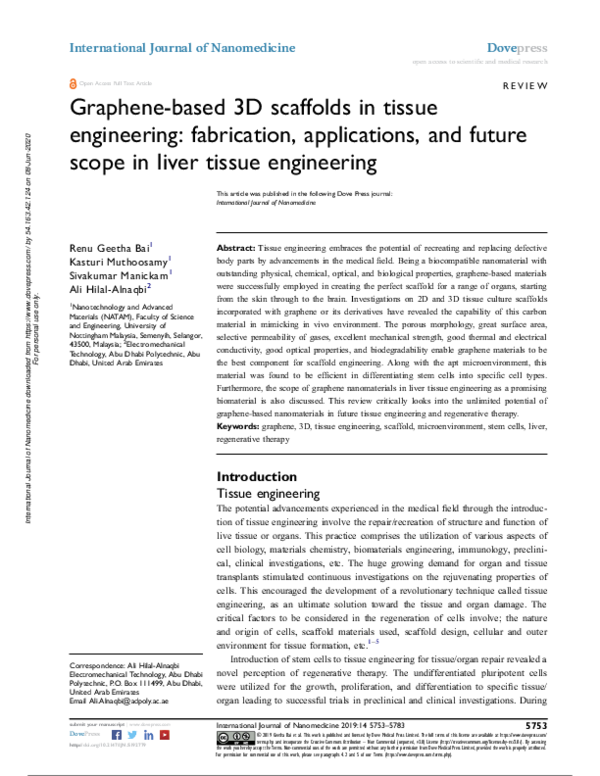 (PDF) Graphene-based 3D scaffolds in tissue engineering: fabrication ...
