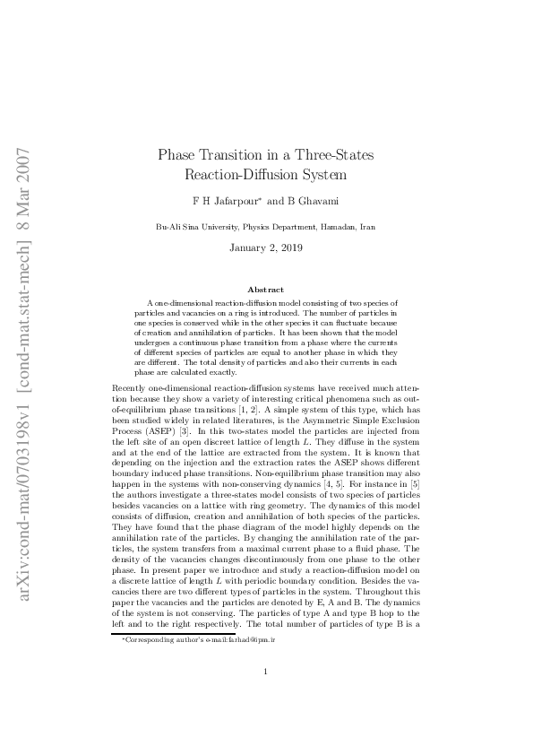 (PDF) Phase transition in a three-states reaction–diffusion system