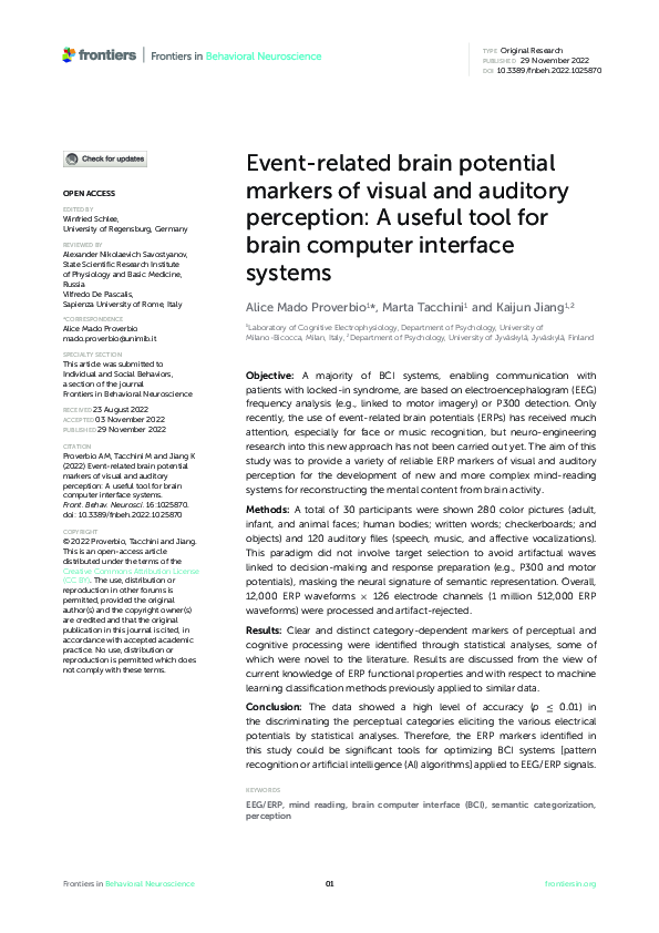 (PDF) Event-related brain potential markers of visual and auditory ...