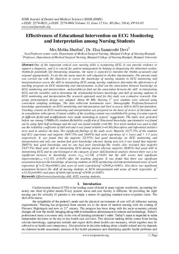 (PDF) Effectiveness of Educational Intervention on ECG Monitoring and ...