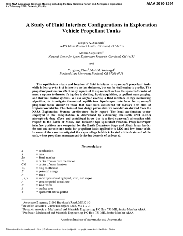 (PDF) A Study of Fluid Interface Configurations in Exploration Vehicle ...