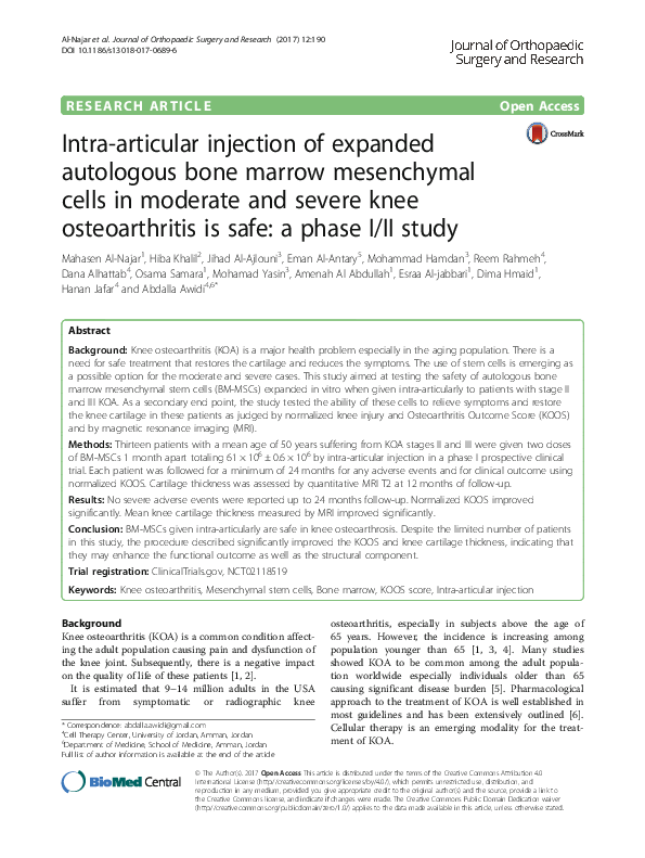 (PDF) Intra-articular injection of expanded autologous bone marrow ...