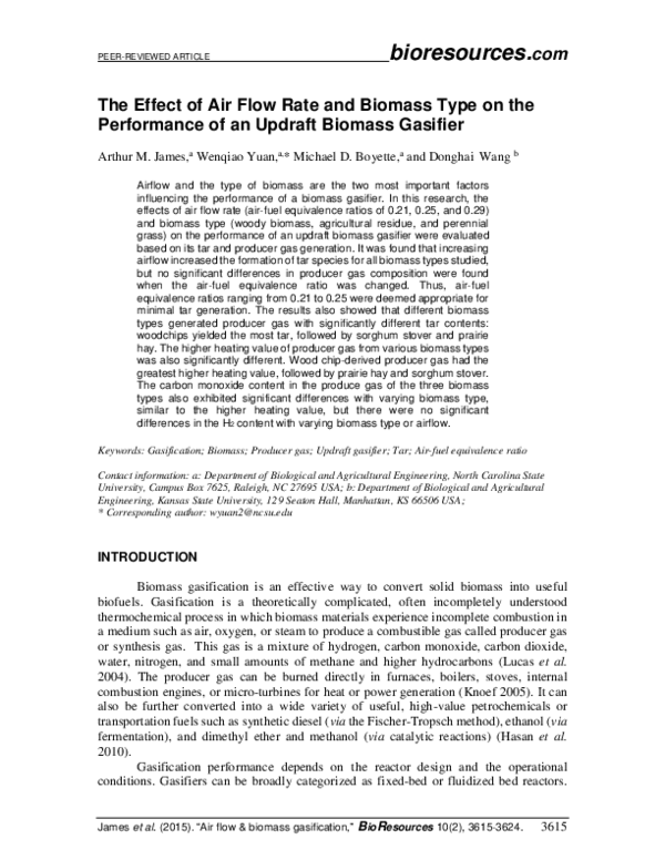 (PDF) The Effect of Air Flow Rate and Biomass Type on the Performance ...
