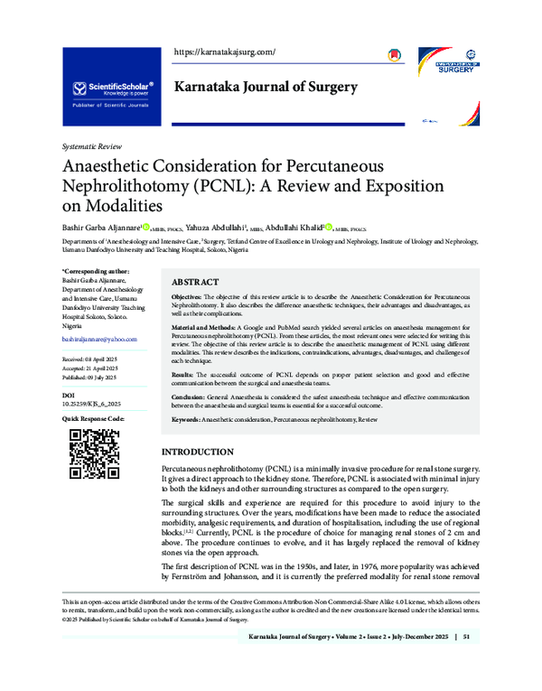 (PDF) Anaesthetic Consideration for Percutaneous Nephrolithotomy (PCNL ...