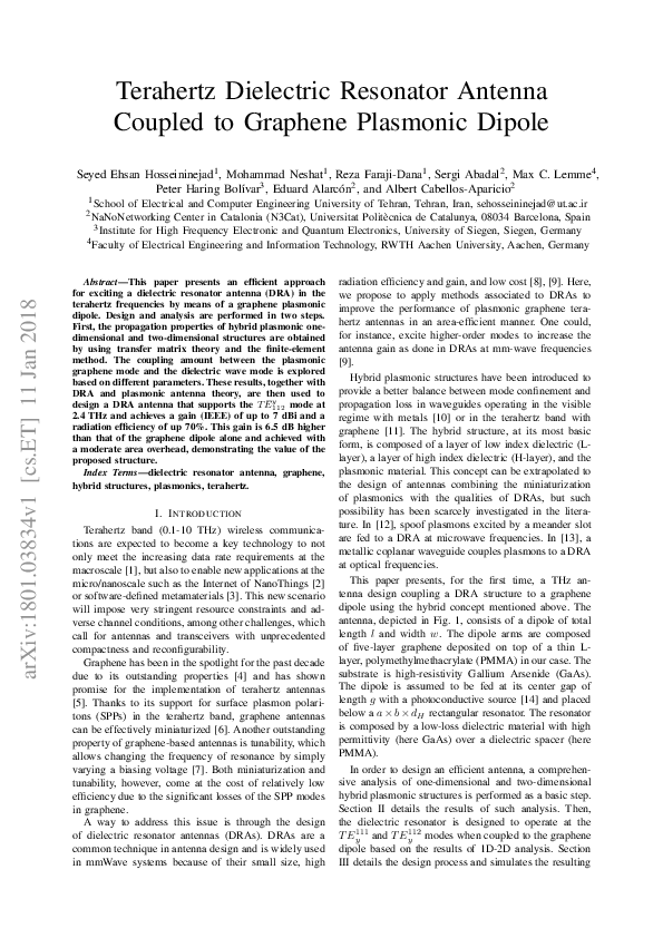 (PDF) Terahertz Dielectric Resonator Antenna Coupled to Graphene ...