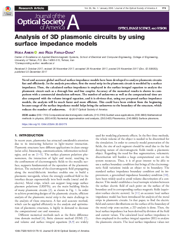 (PDF) Analysis of 3D plasmonic circuits by using surface impedance models