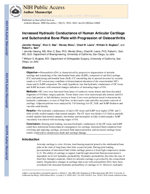 (PDF) Increased hydraulic conductance of human articular cartilage and ...