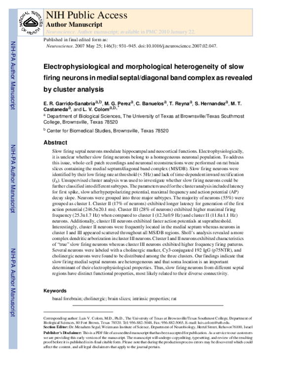 (PDF) Electrophysiological and morphological heterogeneity of slow ...