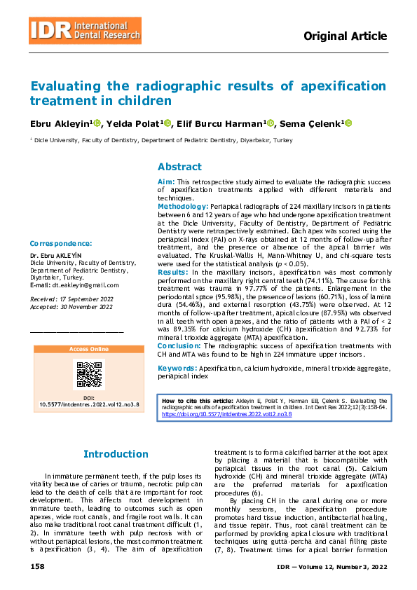 (PDF) Evaluating the radiographic results of apexification treatment in ...