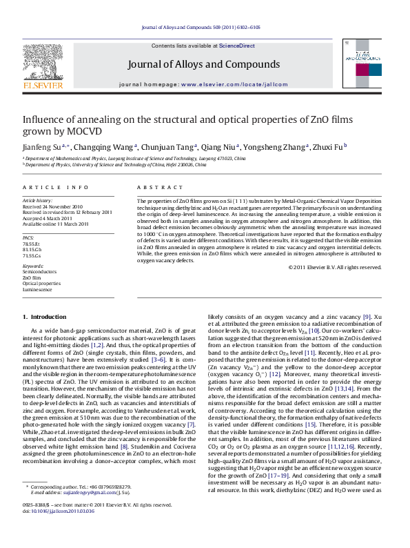 (PDF) Influence of annealing on the structural and optical properties ...