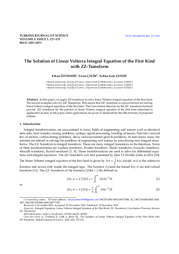 (PDF) The Solution of Linear Volterra Integral Equation of the First ...