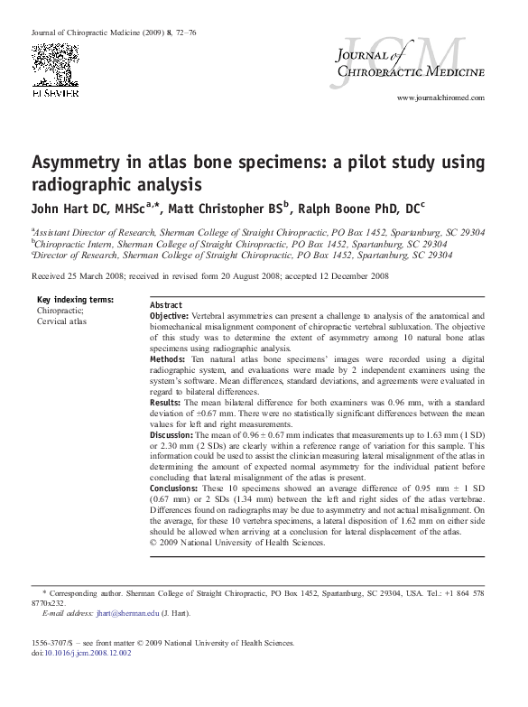 (PDF) Asymmetry in atlas bone specimens: a pilot study using ...