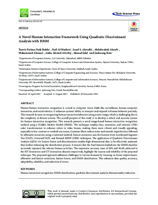 (PDF) A Novel Human Interaction Framework Using Quadratic Discriminant ...