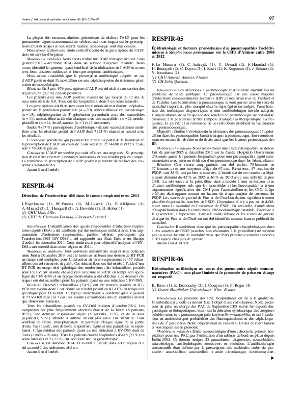 (PDF) RESPIR-05 - Épidémiologie et facteurs pronostiques des ...