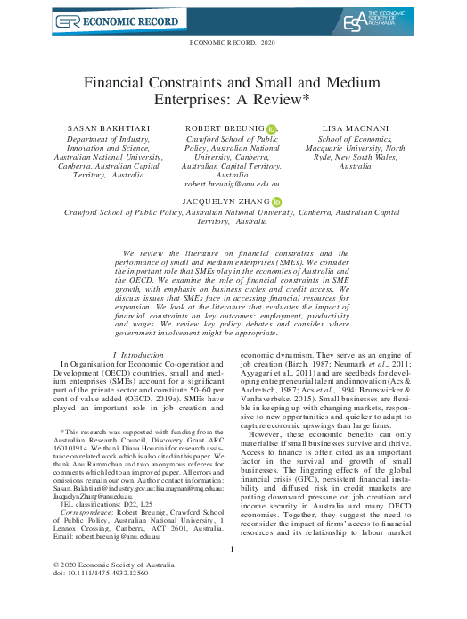 (PDF) Financial Constraints and Small and Medium Enterprises: A Review