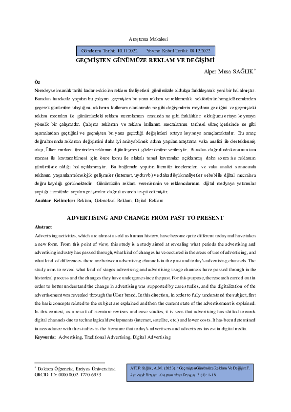 (PDF) GEÇMİŞTEN GÜNÜMÜZE REKLAM VE DEĞİŞİMİ
