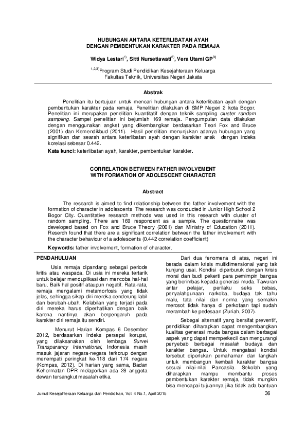 Pdf Hubungan Antara Keterlibatan Ayah Dengan Pembentukan Karakter