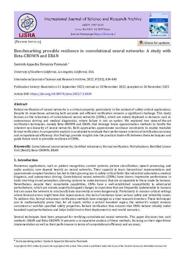 (PDF) Benchmarking provable resilience in convolutional neural networks ...
