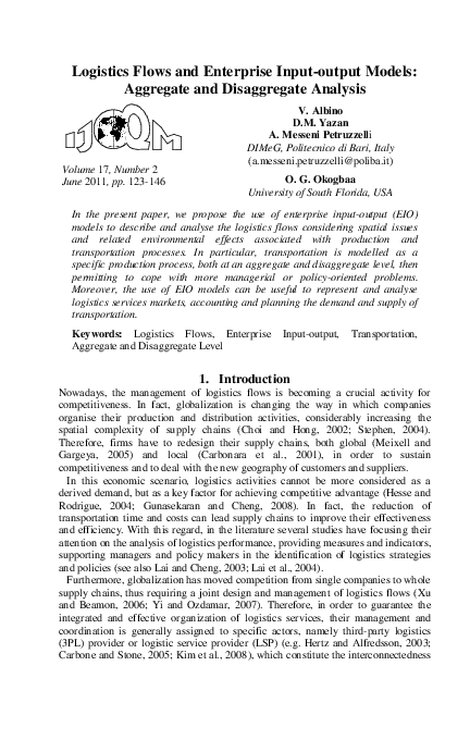 (PDF) Logistics flows and enterprise input-output models: aggregate and ...