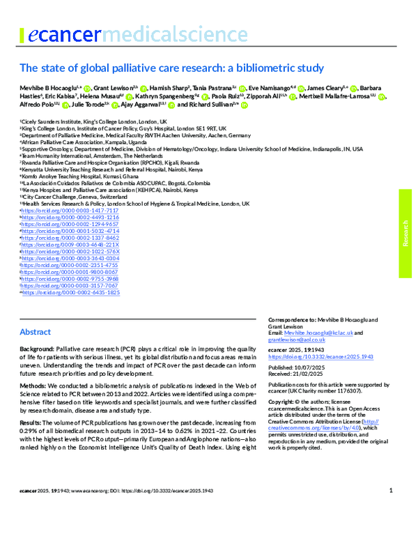 (PDF) The state of global palliative care research: a bibliometric study