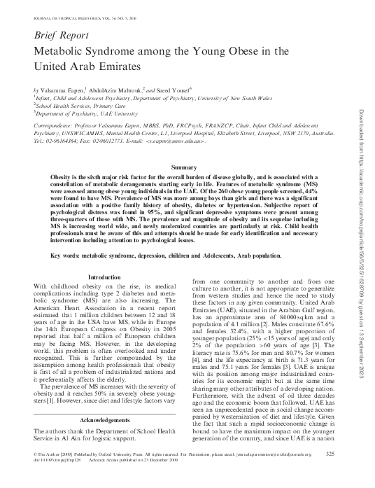 (PDF) Metabolic Syndrome among the Young Obese in the United Arab Emirates