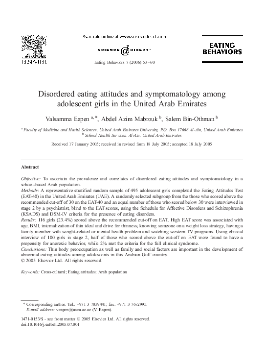 (PDF) Disordered eating attitudes and symptomatology among adolescent ...