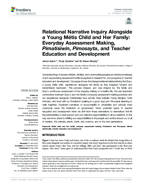 (PDF) Relational Narrative Inquiry Alongside a Young Métis Child and ...