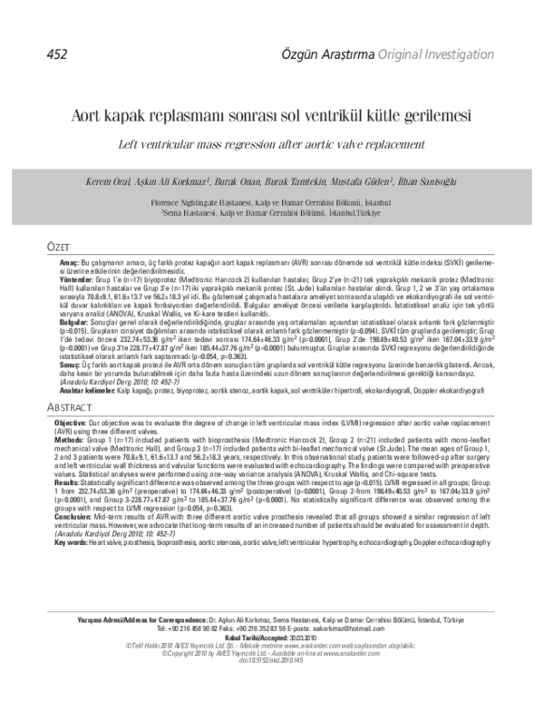 (PDF) Left ventricular mass regression after aortic valve replacement