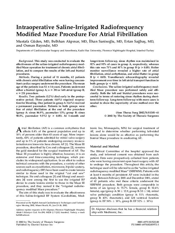 (PDF) Intraoperative saline-irrigated radiofrequency modified Maze ...