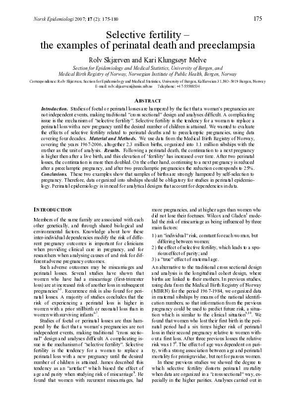 (PDF) Selective fertility – the examples of perinatal death and ...