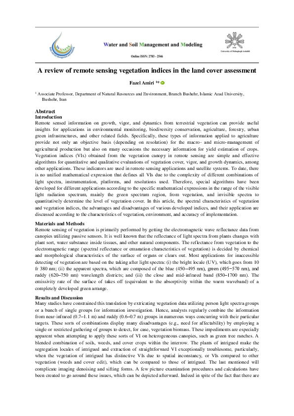 (PDF) A review of remote sensing vegetation indices in the land cover ...