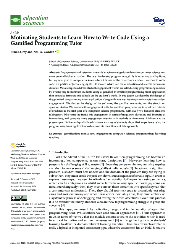 (PDF) Motivating Students to Learn How to Write Code Using a Gamified ...