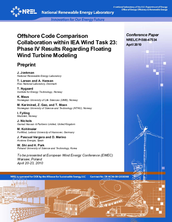 (PDF) Offshore Code Comparison Collaboration within IEA Wind Task 23 ...