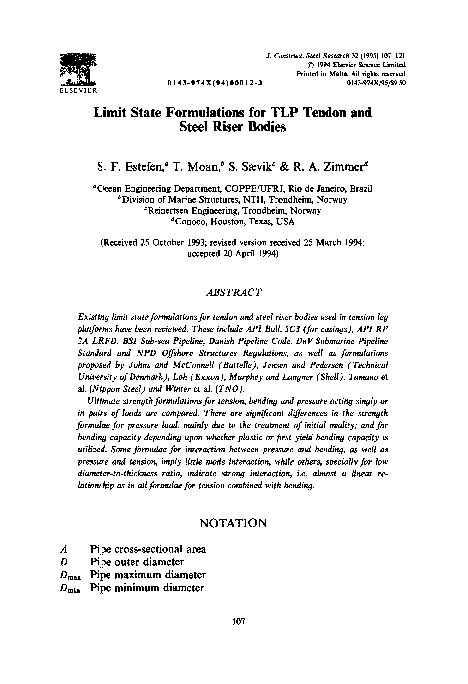 (PDF) Limit state formulations for TLP tendon and steel riser bodies