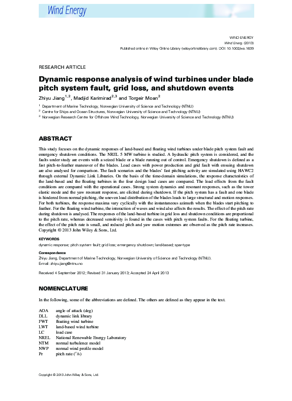 (PDF) Dynamic response analysis of wind turbines under blade pitch ...