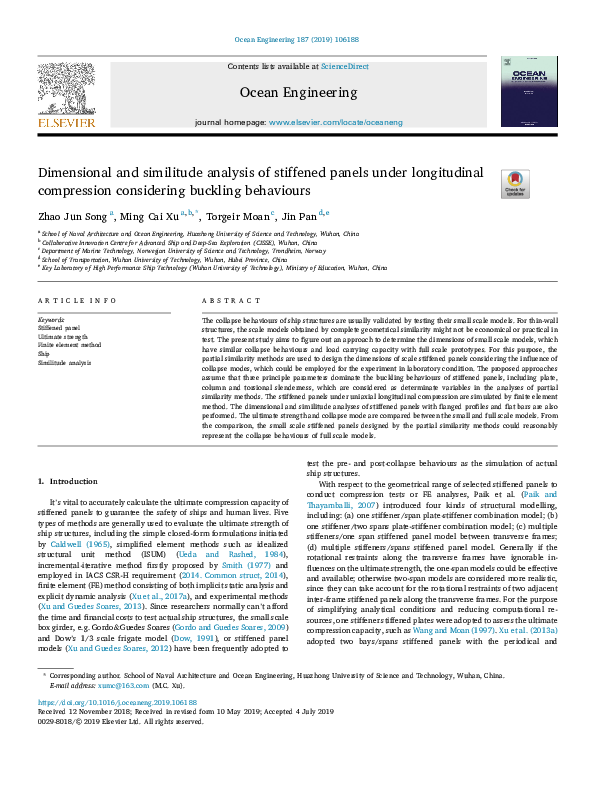 (PDF) Dimensional and similitude analysis of stiffened panels under ...