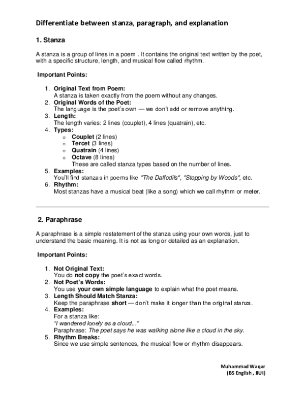 (PDF) Differentiate between stanza, paragraph, and explanation