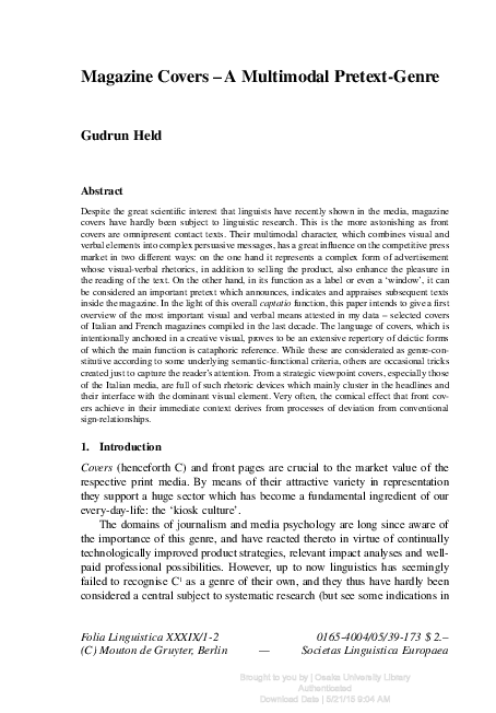 (PDF) Magazine Covers – A Multimodal Pretext-Genre