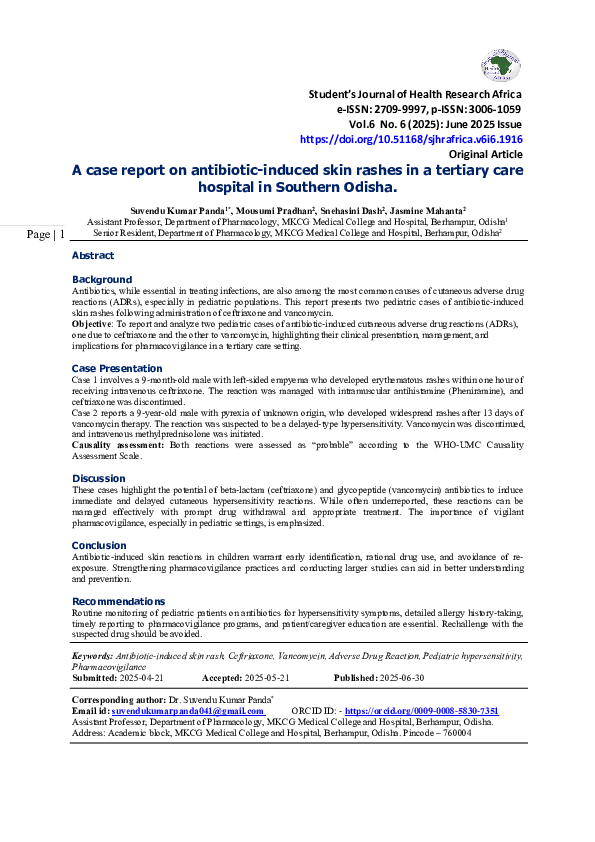 (PDF) A case report on antibiotic-induced skin rashes in a tertiary ...